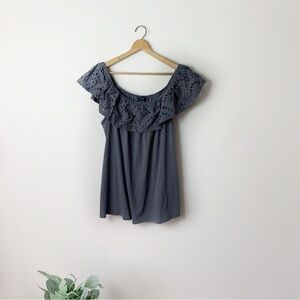 [Lane Bryant] Women's Size:18/20 Gray Off The Shoulder Laser Cut Ruffle Top